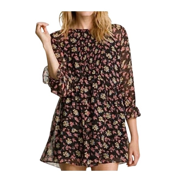 Free People Dresses & Skirts - Free People Floral Chiffon Baby Doll Dress Medium